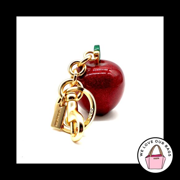 New $98 COACH Red GLITTER RESIN Apple Key Fob Bag Charm Keychain Hang Tag 32214 - Picture 4 of 6